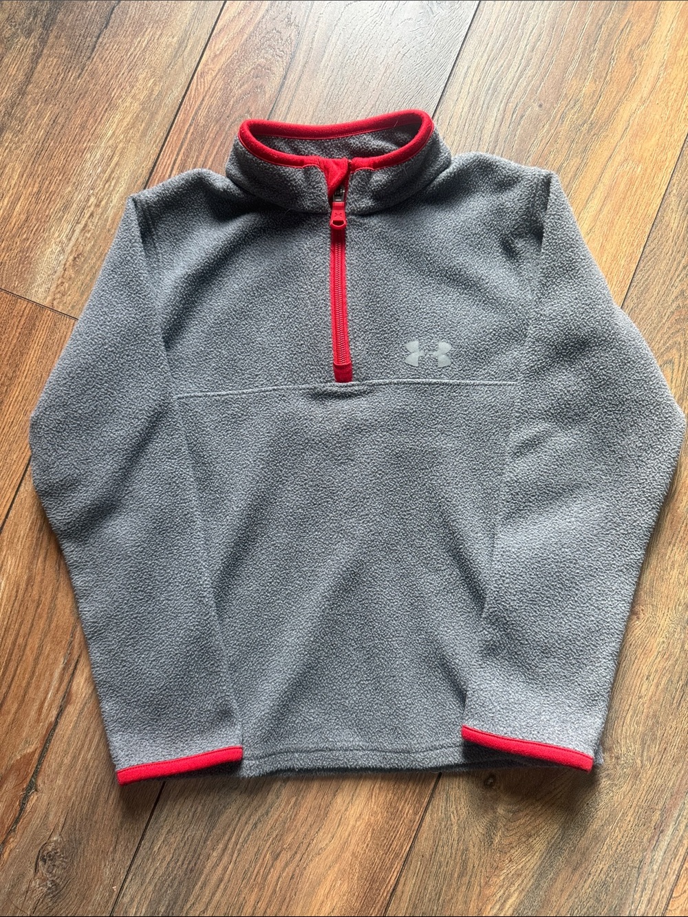 Under Armour Gray Fleece Quarter-Zip Pullover with Red Accents